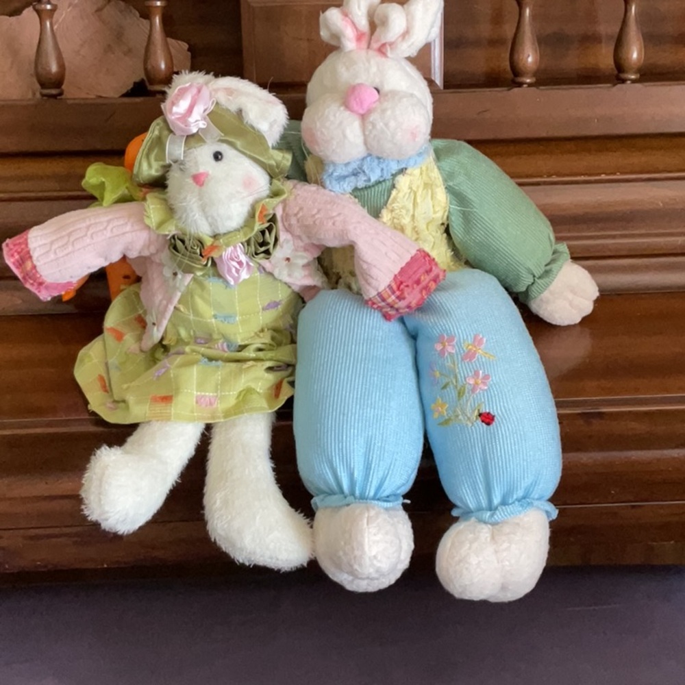 Charming Easter Bunny Couple Decor Vintage.  Male and Female. Shelf setters.